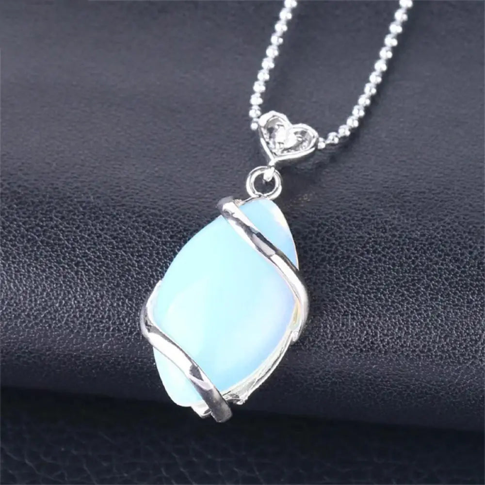 BWOOOH Marquise Pattern Natural Crystal Charm Necklace Pendant, featuring Green Aventurine, Amethyst, Rose Quartz, and Black Onyx for spiritual wellness. - View 12