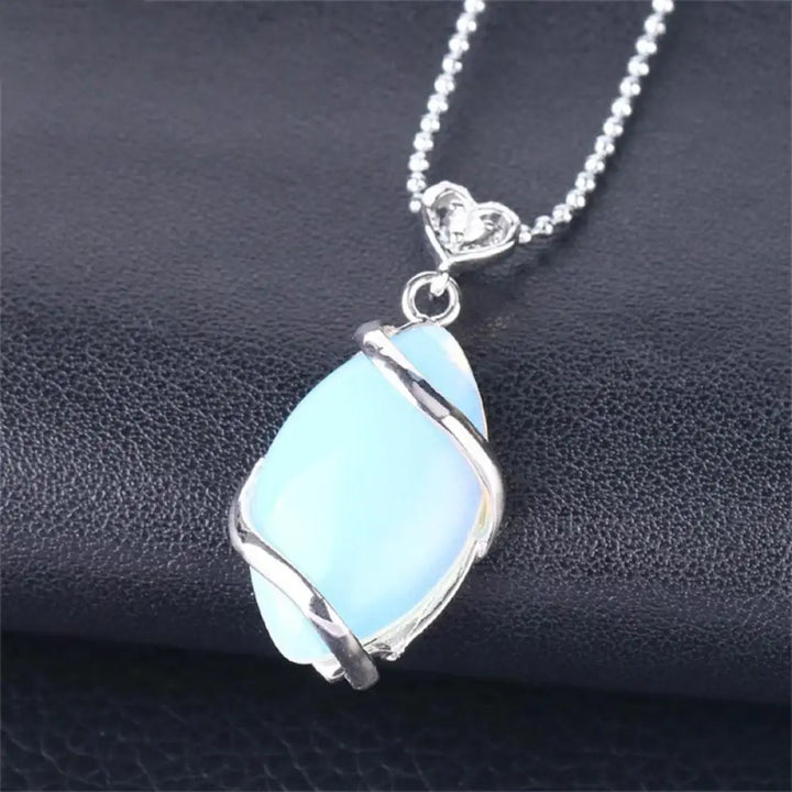 BWOOOH Marquise Pattern Natural Crystal Charm Necklace Pendant, featuring Green Aventurine, Amethyst, Rose Quartz, and Black Onyx for spiritual wellness. - View 12