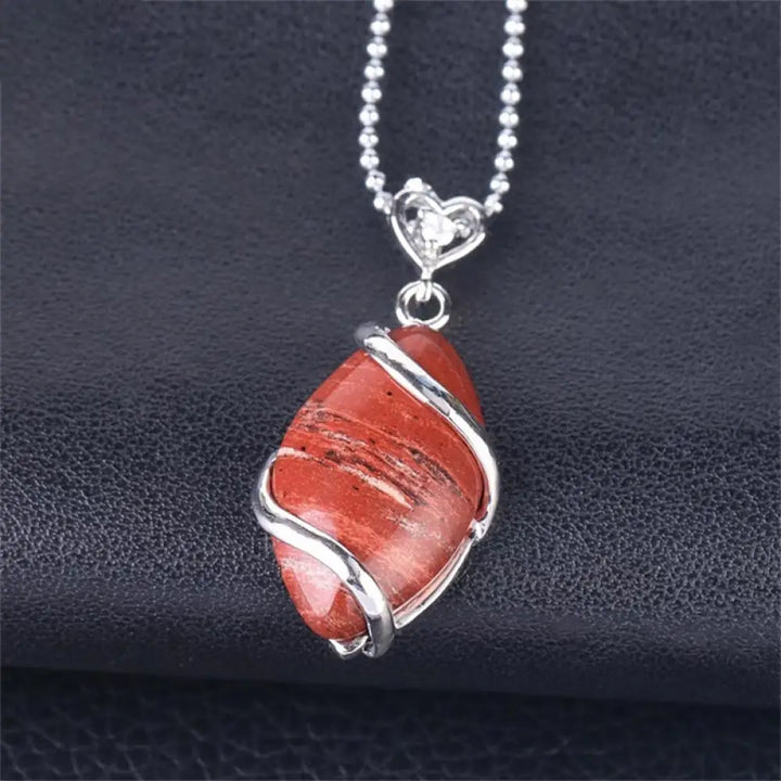 BWOOOH Marquise Pattern Natural Crystal Charm Necklace Pendant, featuring Green Aventurine, Amethyst, Rose Quartz, and Black Onyx for spiritual wellness. - View 14