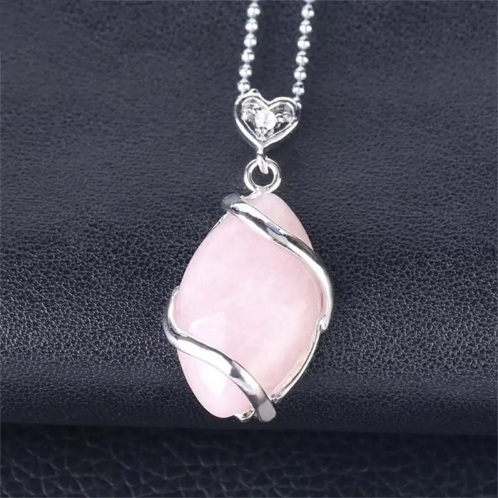 BWOOOH Marquise Pattern Natural Crystal Charm Necklace Pendant, featuring Green Aventurine, Amethyst, Rose Quartz, and Black Onyx for spiritual wellness. - View 6