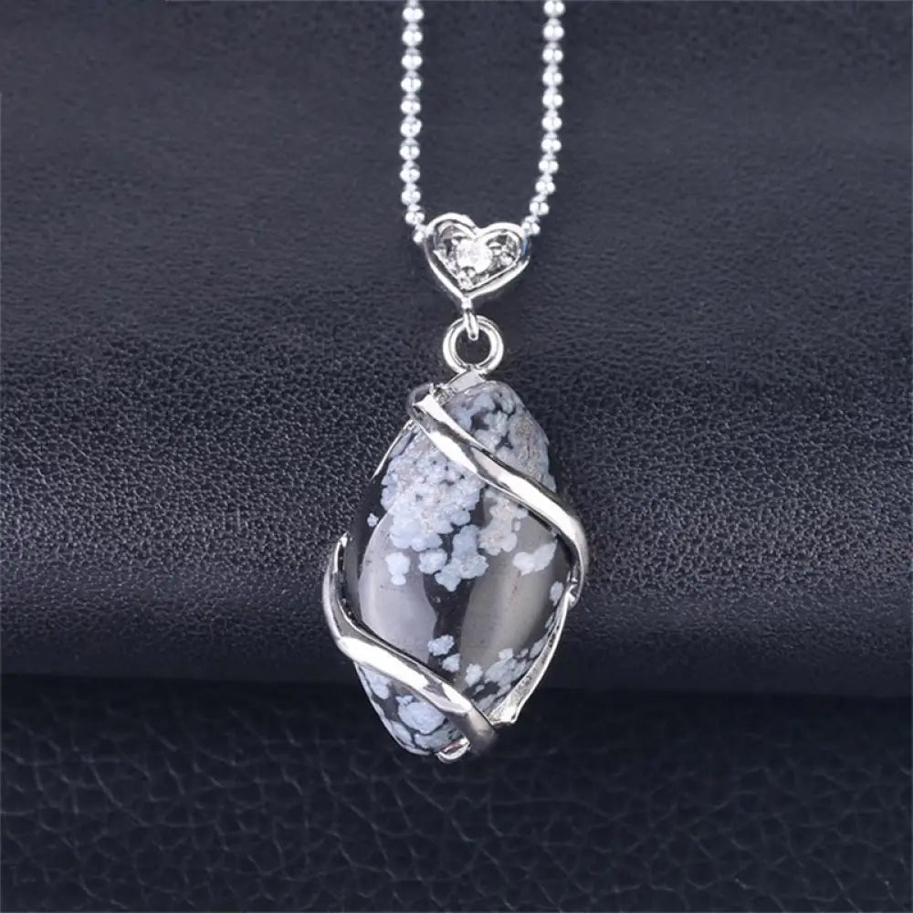 BWOOOH Marquise Pattern Natural Crystal Charm Necklace Pendant, featuring Green Aventurine, Amethyst, Rose Quartz, and Black Onyx for spiritual wellness. - View 29