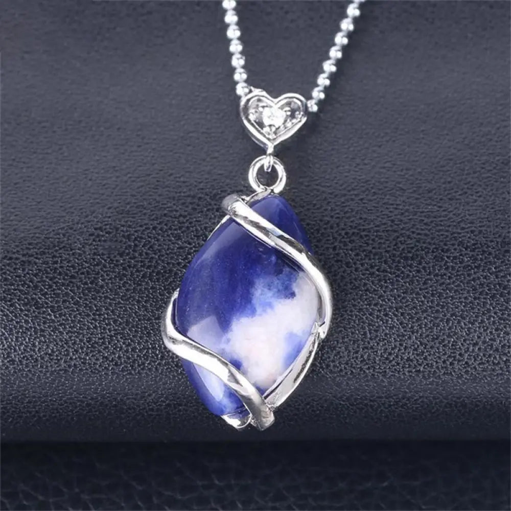 BWOOOH Marquise Pattern Natural Crystal Charm Necklace Pendant, featuring Green Aventurine, Amethyst, Rose Quartz, and Black Onyx for spiritual wellness. - View 26