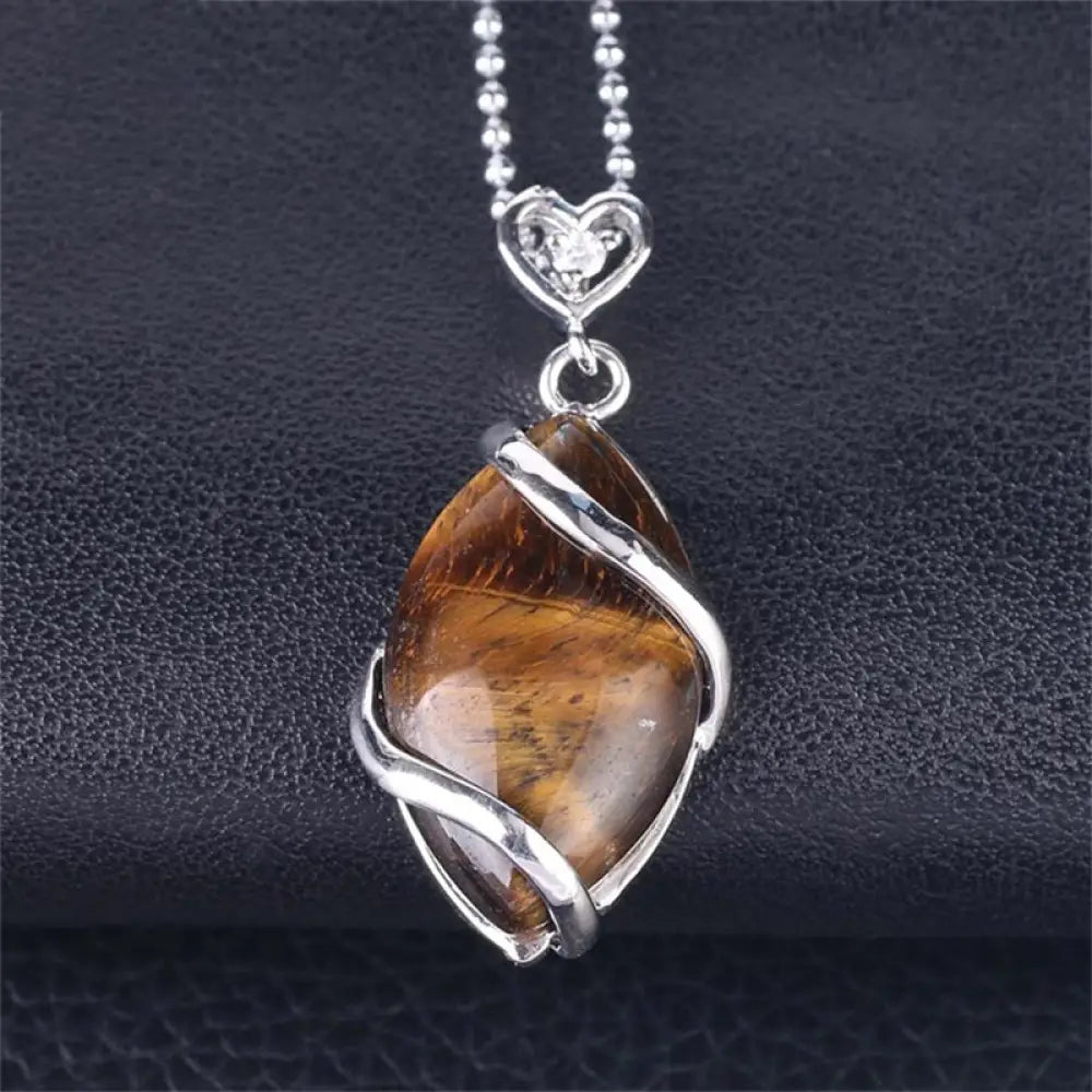 BWOOOH Marquise Pattern Natural Crystal Charm Necklace Pendant, featuring Green Aventurine, Amethyst, Rose Quartz, and Black Onyx for spiritual wellness. - View 16