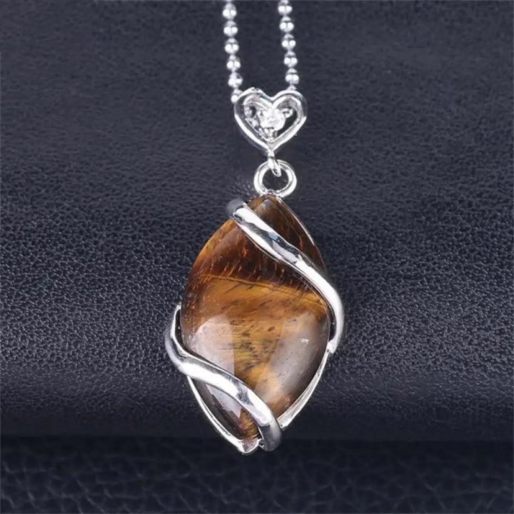 BWOOOH Marquise Pattern Natural Crystal Charm Necklace Pendant, featuring Green Aventurine, Amethyst, Rose Quartz, and Black Onyx for spiritual wellness. - View 16