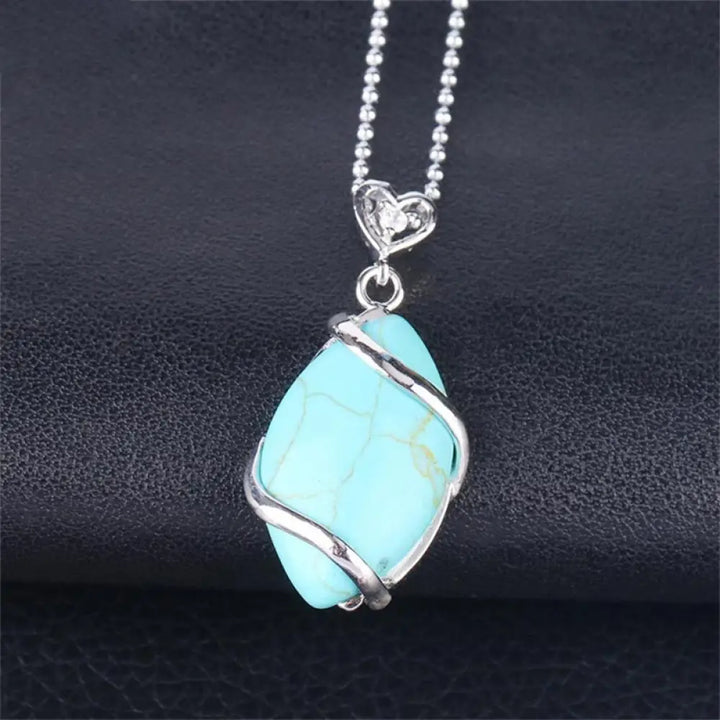 BWOOOH Marquise Pattern Natural Crystal Charm Necklace Pendant, featuring Green Aventurine, Amethyst, Rose Quartz, and Black Onyx for spiritual wellness. - View 27