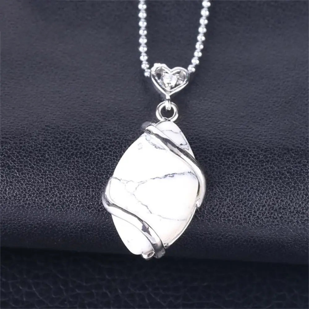 BWOOOH Marquise Pattern Natural Crystal Charm Necklace Pendant, featuring Green Aventurine, Amethyst, Rose Quartz, and Black Onyx for spiritual wellness. - View 10