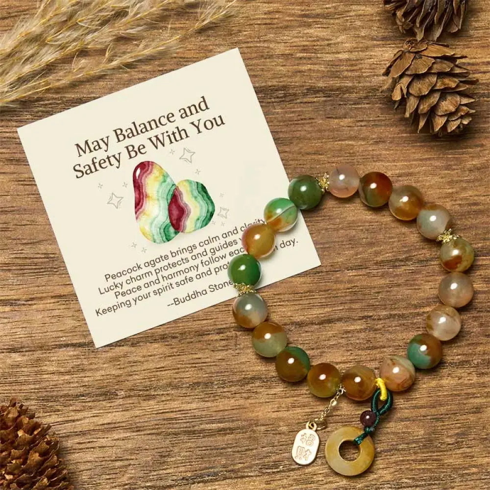 BWOOOH "May Balance and Safety Be With You"Peacock Agate 