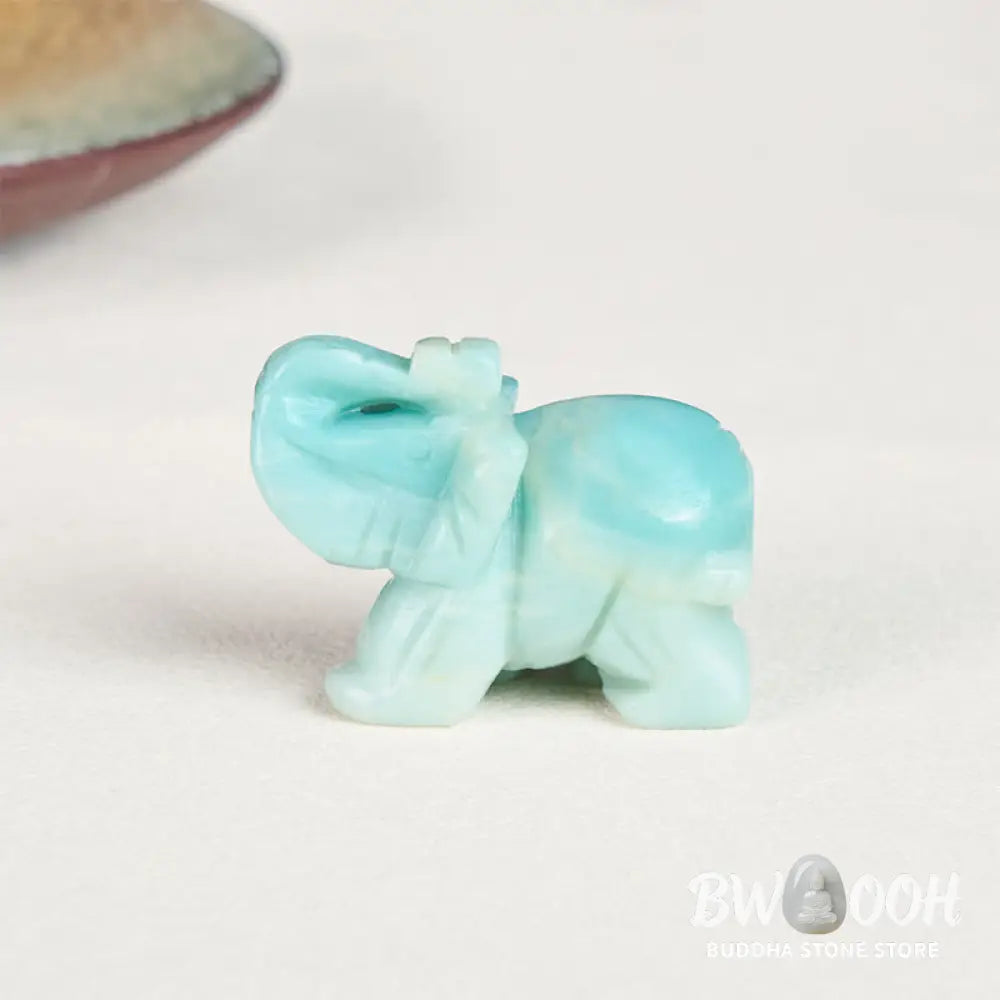 Buddha Stones ''May Blessings Walk With You'' Natural Small Elephant Amazonite Amethyst Jade Black Obsidian Stone
