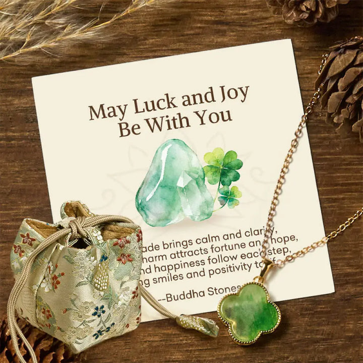 Buddha Stones ’May Luck and Joy Be With You’ Jade Necklace Includes Gift Message Card - BWOOOH
