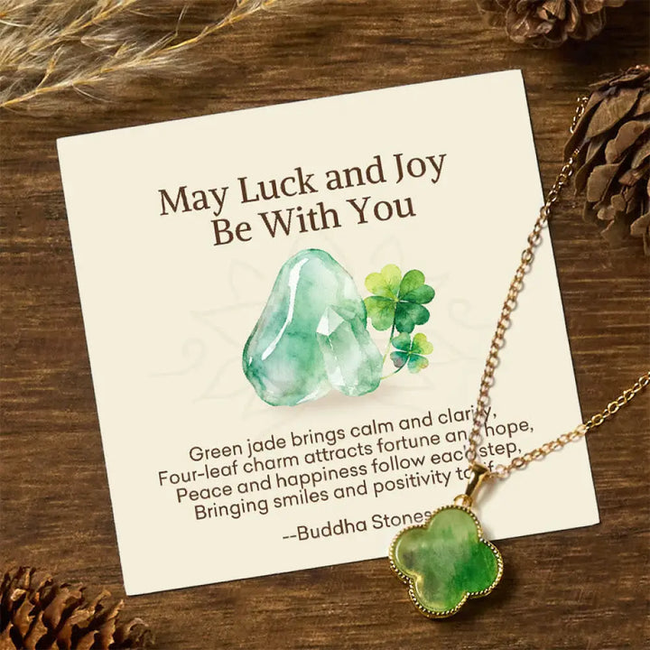 Buddha Stones ’May Luck and Joy Be With You’ Jade Necklace Includes Gift Message Card - BWOOOH