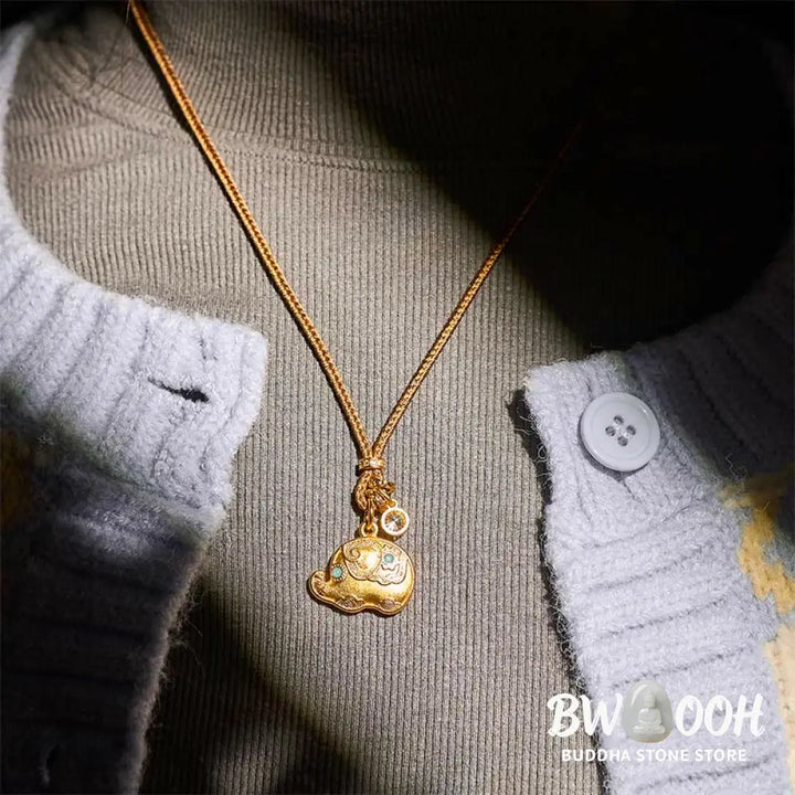 Buddha Stones ’May Strength Be With You’ 24k Gold Plated Brass Elephant Necklace Includes Gift Message Card - BWOOOH