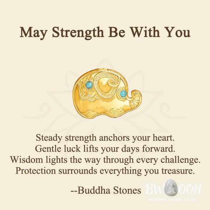 Buddha Stones ’May Strength Be With You’ 24k Gold Plated Brass Elephant Necklace Includes Gift Message Card - BWOOOH