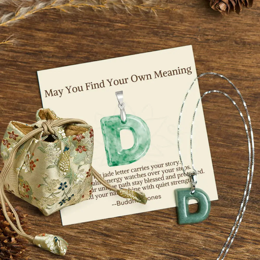 Buddha Stones ’May You Find Your Own Meaning’ Natural A-Z Letter Jade 925 Sterling Silver Chain Necklace Includes Gift