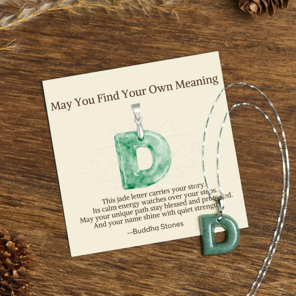 Buddha Stones ’May You Find Your Own Meaning’ Natural A-Z Letter Jade 925 Sterling Silver Chain Necklace Includes Gift