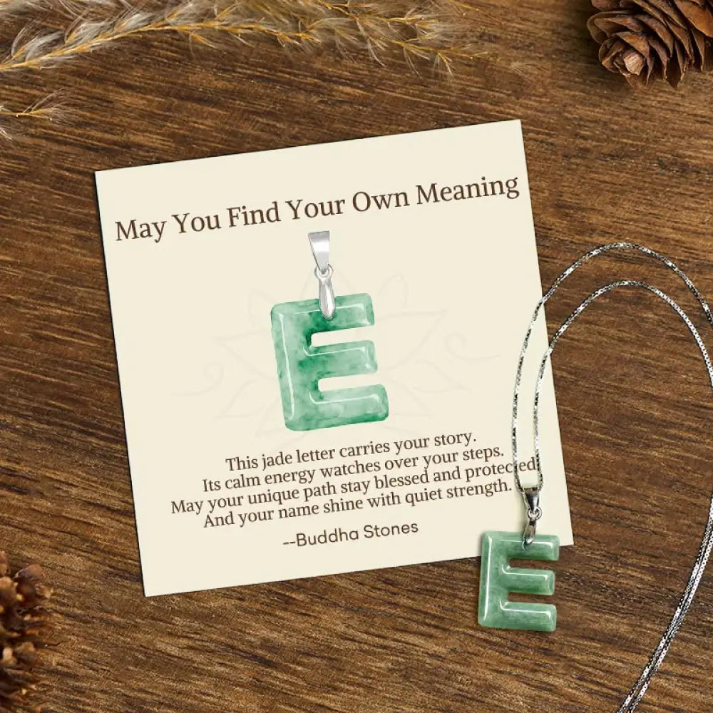 Buddha Stones ’May You Find Your Own Meaning’ Natural A-Z Letter Jade 925 Sterling Silver Chain Necklace Includes Gift