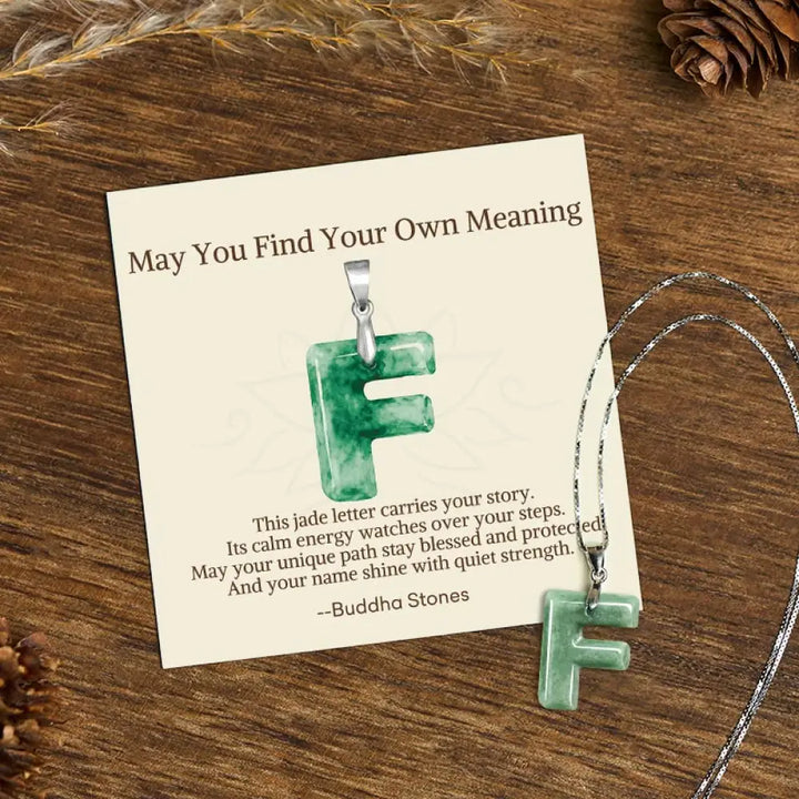 Buddha Stones ’May You Find Your Own Meaning’ Natural A-Z Letter Jade 925 Sterling Silver Chain Necklace Includes Gift