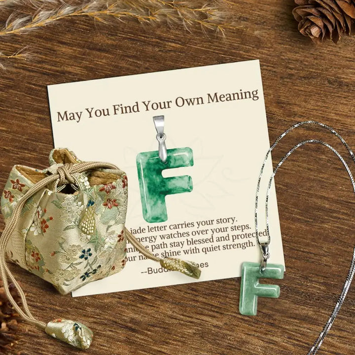 Buddha Stones ’May You Find Your Own Meaning’ Natural A-Z Letter Jade 925 Sterling Silver Chain Necklace Includes Gift