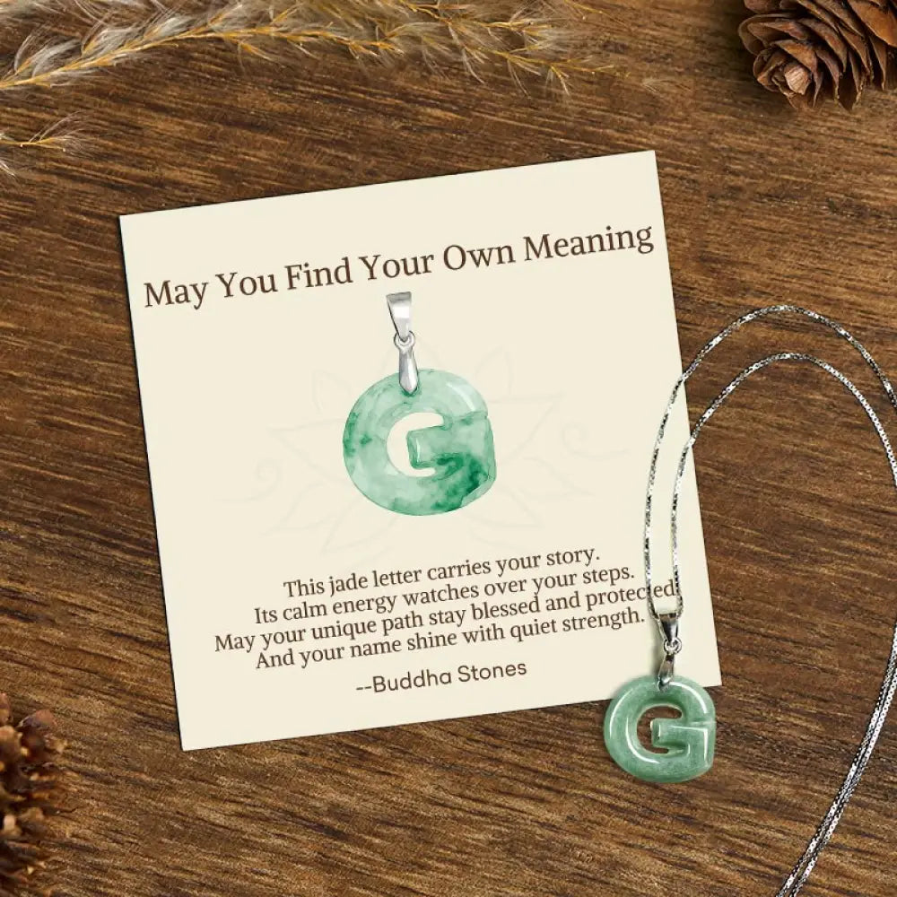 Buddha Stones ’May You Find Your Own Meaning’ Natural A-Z Letter Jade 925 Sterling Silver Chain Necklace Includes Gift