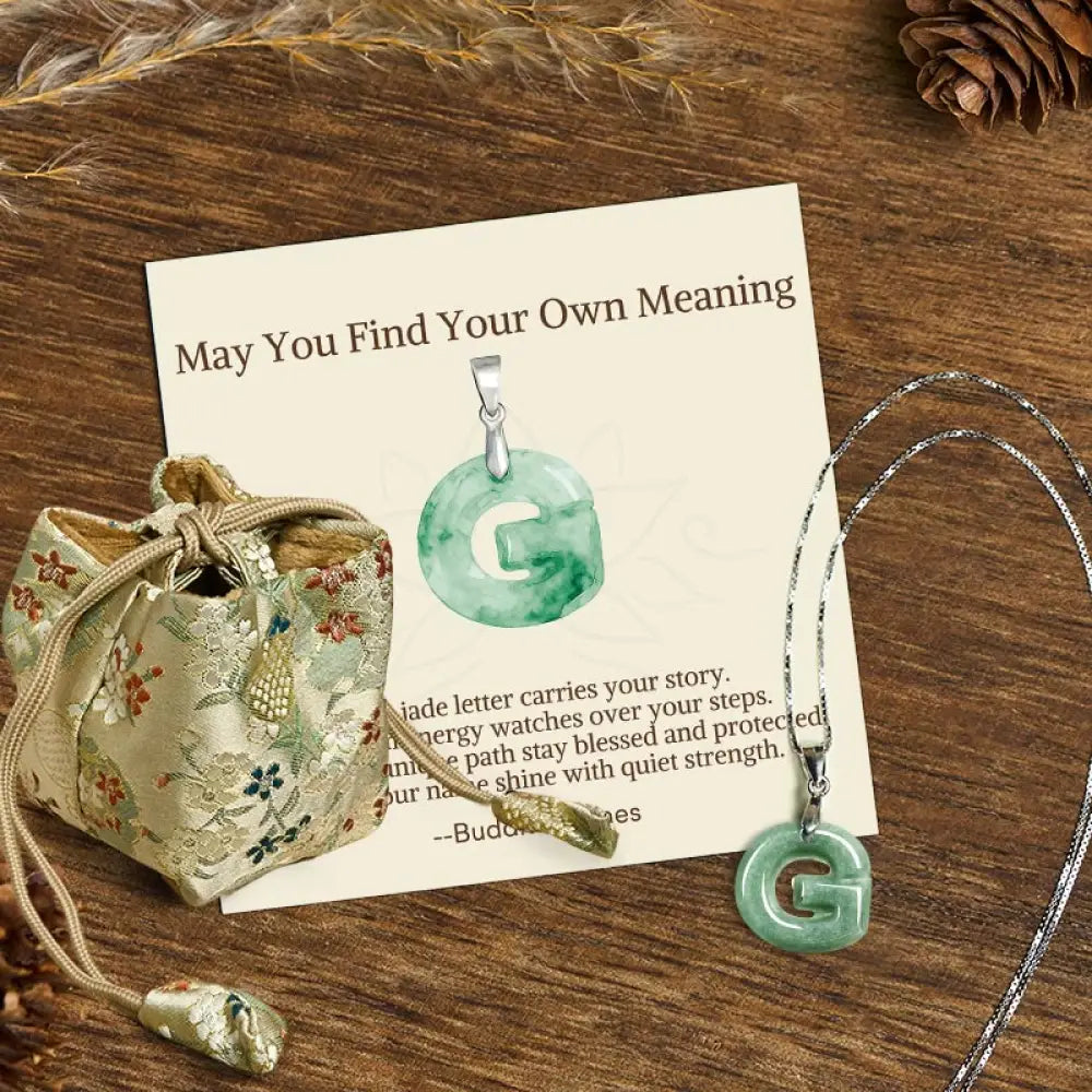 Buddha Stones ’May You Find Your Own Meaning’ Natural A-Z Letter Jade 925 Sterling Silver Chain Necklace Includes Gift