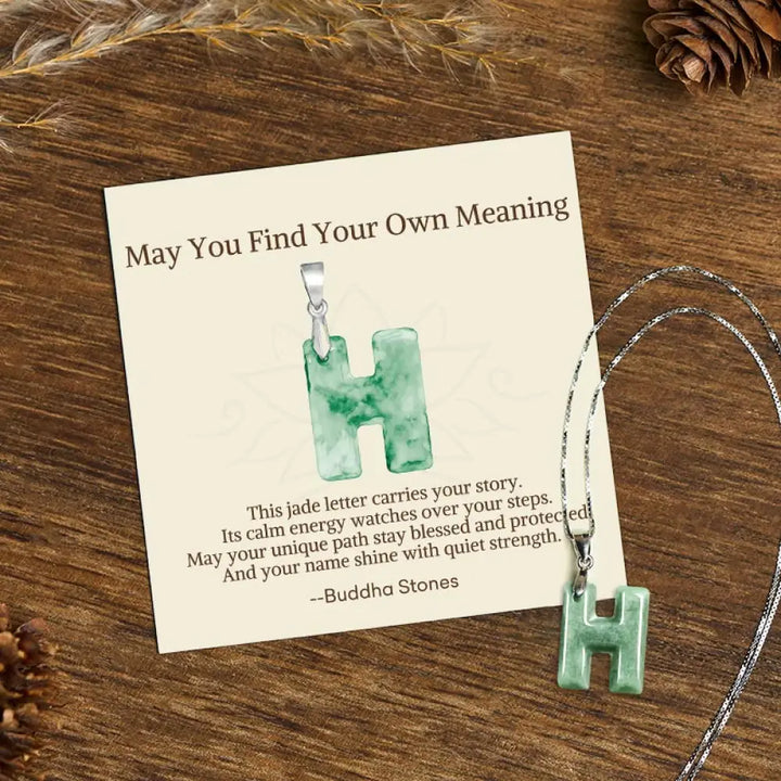 Buddha Stones ’May You Find Your Own Meaning’ Natural A-Z Letter Jade 925 Sterling Silver Chain Necklace Includes Gift