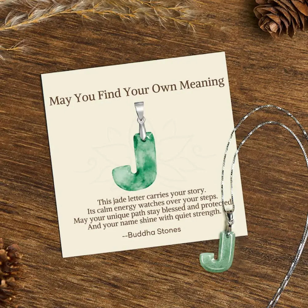 Buddha Stones ’May You Find Your Own Meaning’ Natural A-Z Letter Jade 925 Sterling Silver Chain Necklace Includes Gift