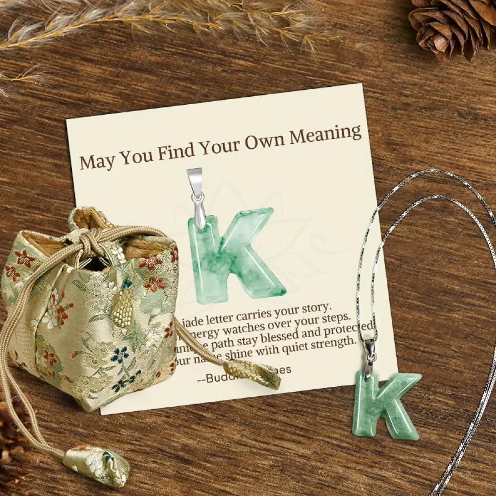 Buddha Stones ’May You Find Your Own Meaning’ Natural A-Z Letter Jade 925 Sterling Silver Chain Necklace Includes Gift