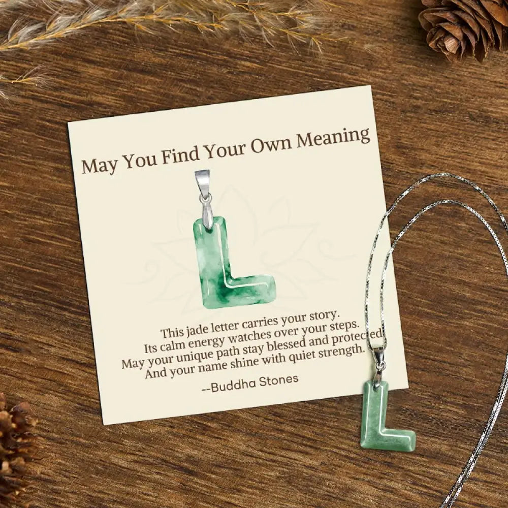 Buddha Stones ’May You Find Your Own Meaning’ Natural A-Z Letter Jade 925 Sterling Silver Chain Necklace Includes Gift