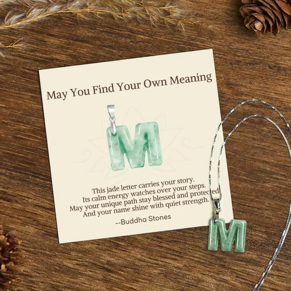 Buddha Stones ’May You Find Your Own Meaning’ Natural A-Z Letter Jade 925 Sterling Silver Chain Necklace Includes Gift