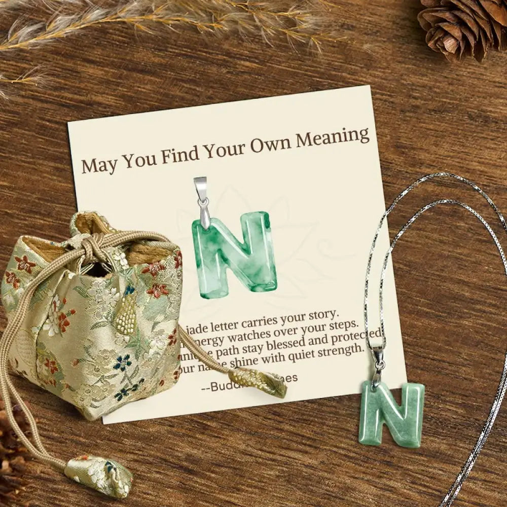 Buddha Stones ’May You Find Your Own Meaning’ Natural A-Z Letter Jade 925 Sterling Silver Chain Necklace Includes Gift