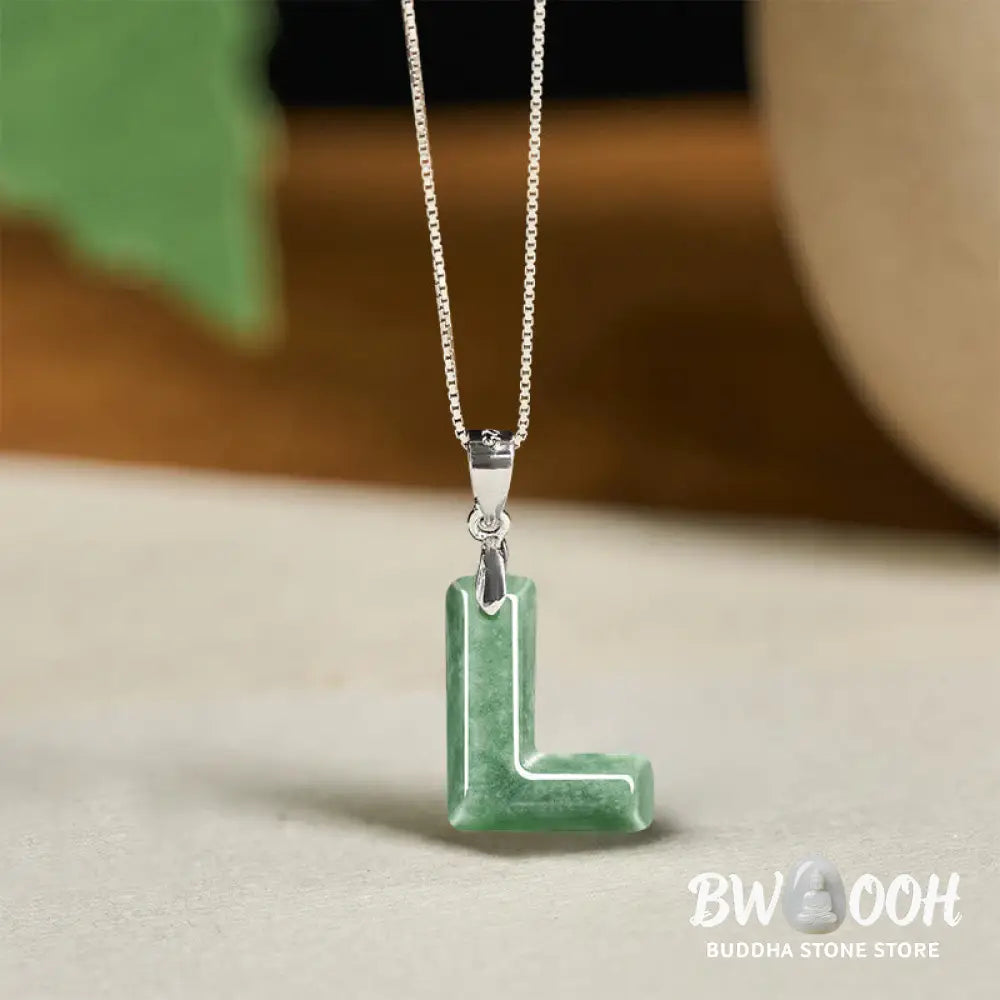 Buddha Stones ’May You Find Your Own Meaning’ Natural A-Z Letter Jade 925 Sterling Silver Chain Necklace Includes Gift