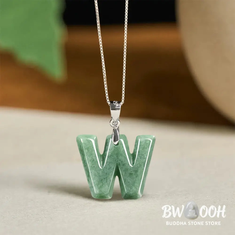Buddha Stones ’May You Find Your Own Meaning’ Natural A-Z Letter Jade 925 Sterling Silver Chain Necklace Includes Gift