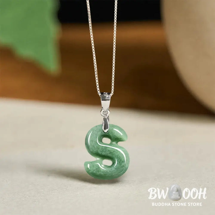 Buddha Stones ’May You Find Your Own Meaning’ Natural A-Z Letter Jade 925 Sterling Silver Chain Necklace Includes Gift