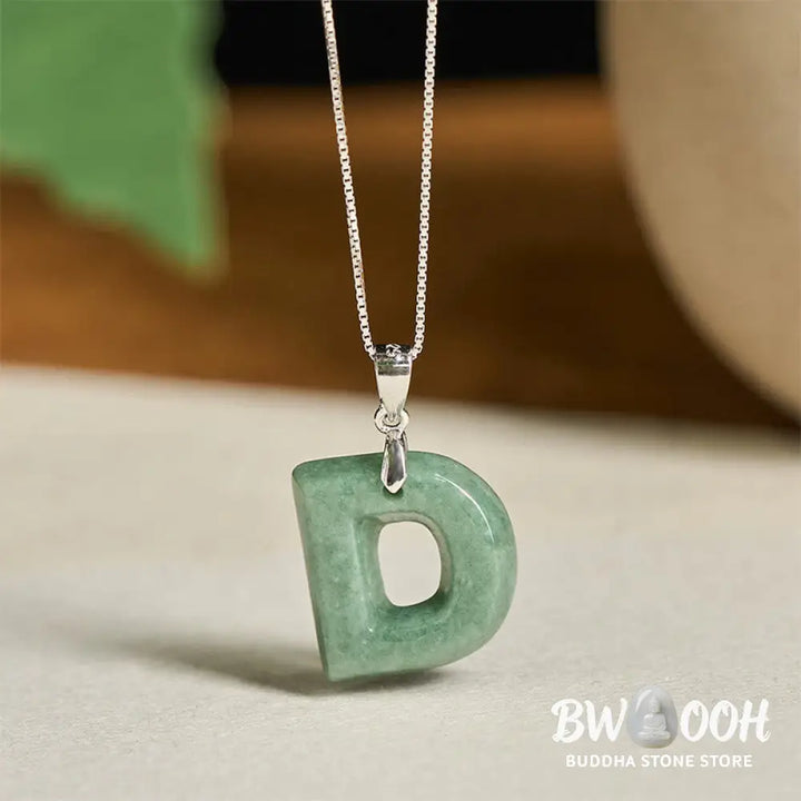 Buddha Stones ’May You Find Your Own Meaning’ Natural A-Z Letter Jade 925 Sterling Silver Chain Necklace Includes Gift