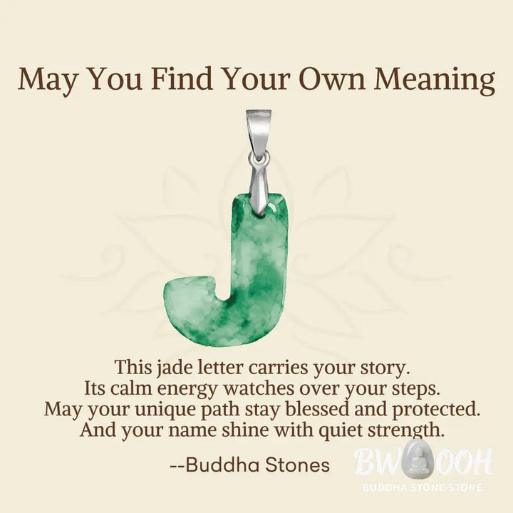 Buddha Stones ’May You Find Your Own Meaning’ Natural A-Z Letter Jade 925 Sterling Silver Chain Necklace Includes Gift