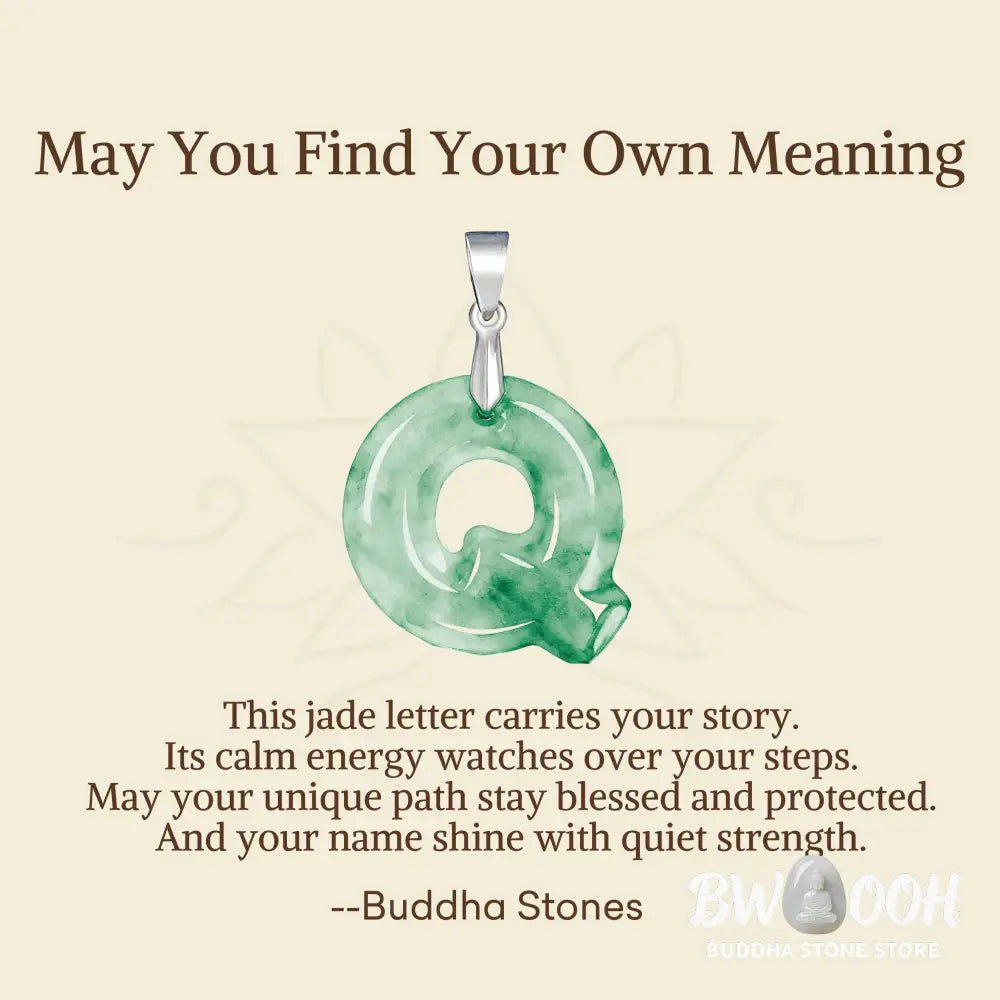 Buddha Stones ’May You Find Your Own Meaning’ Natural A-Z Letter Jade 925 Sterling Silver Chain Necklace Includes Gift