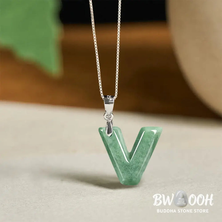 Buddha Stones ’May You Find Your Own Meaning’ Natural A-Z Letter Jade 925 Sterling Silver Chain Necklace Includes Gift