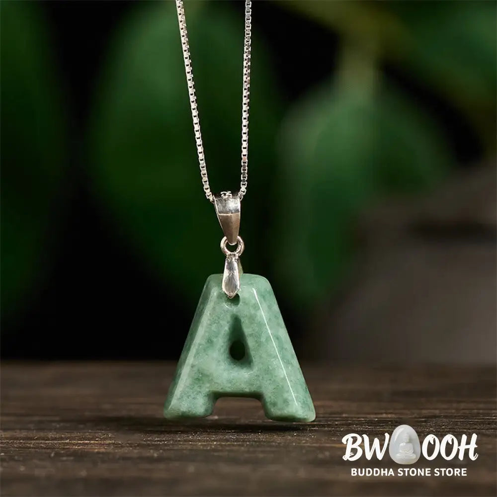 Buddha Stones ’May You Find Your Own Meaning’ Natural A-Z Letter Jade 925 Sterling Silver Chain Necklace Includes Gift