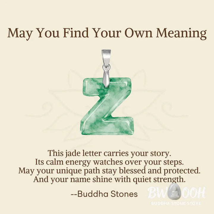 Buddha Stones ’May You Find Your Own Meaning’ Natural A-Z Letter Jade 925 Sterling Silver Chain Necklace Includes Gift