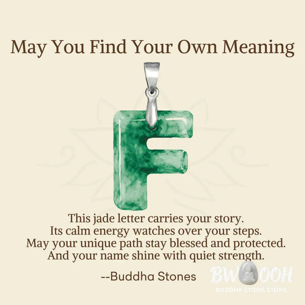 Buddha Stones ’May You Find Your Own Meaning’ Natural A-Z Letter Jade 925 Sterling Silver Chain Necklace Includes Gift
