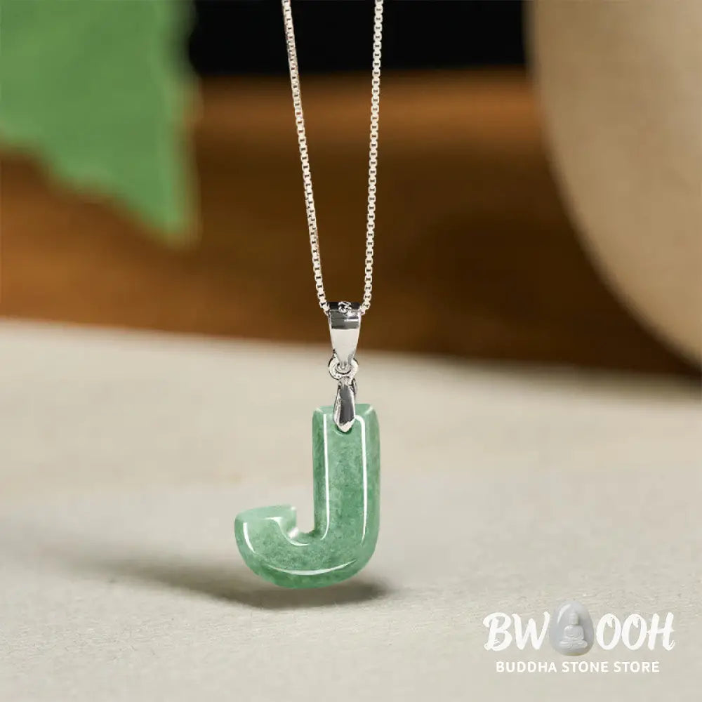 Buddha Stones ’May You Find Your Own Meaning’ Natural A-Z Letter Jade 925 Sterling Silver Chain Necklace Includes Gift