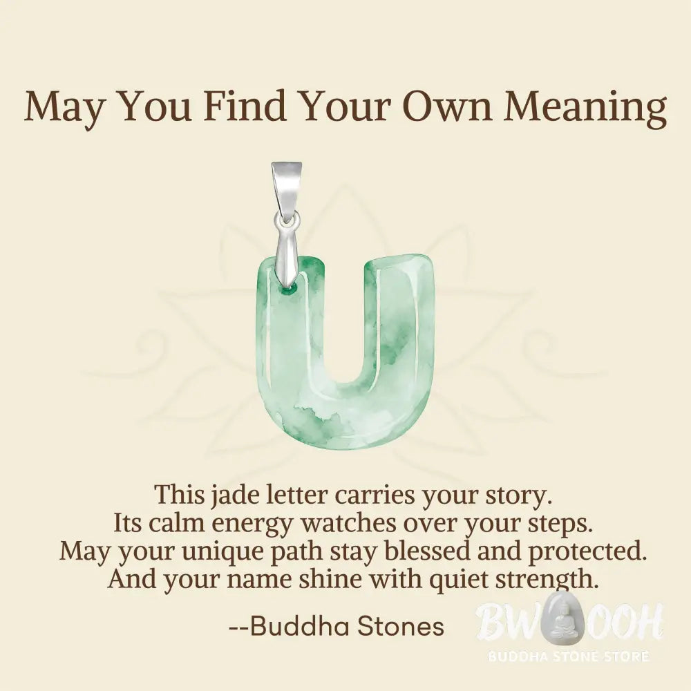 Buddha Stones ’May You Find Your Own Meaning’ Natural A-Z Letter Jade 925 Sterling Silver Chain Necklace Includes Gift