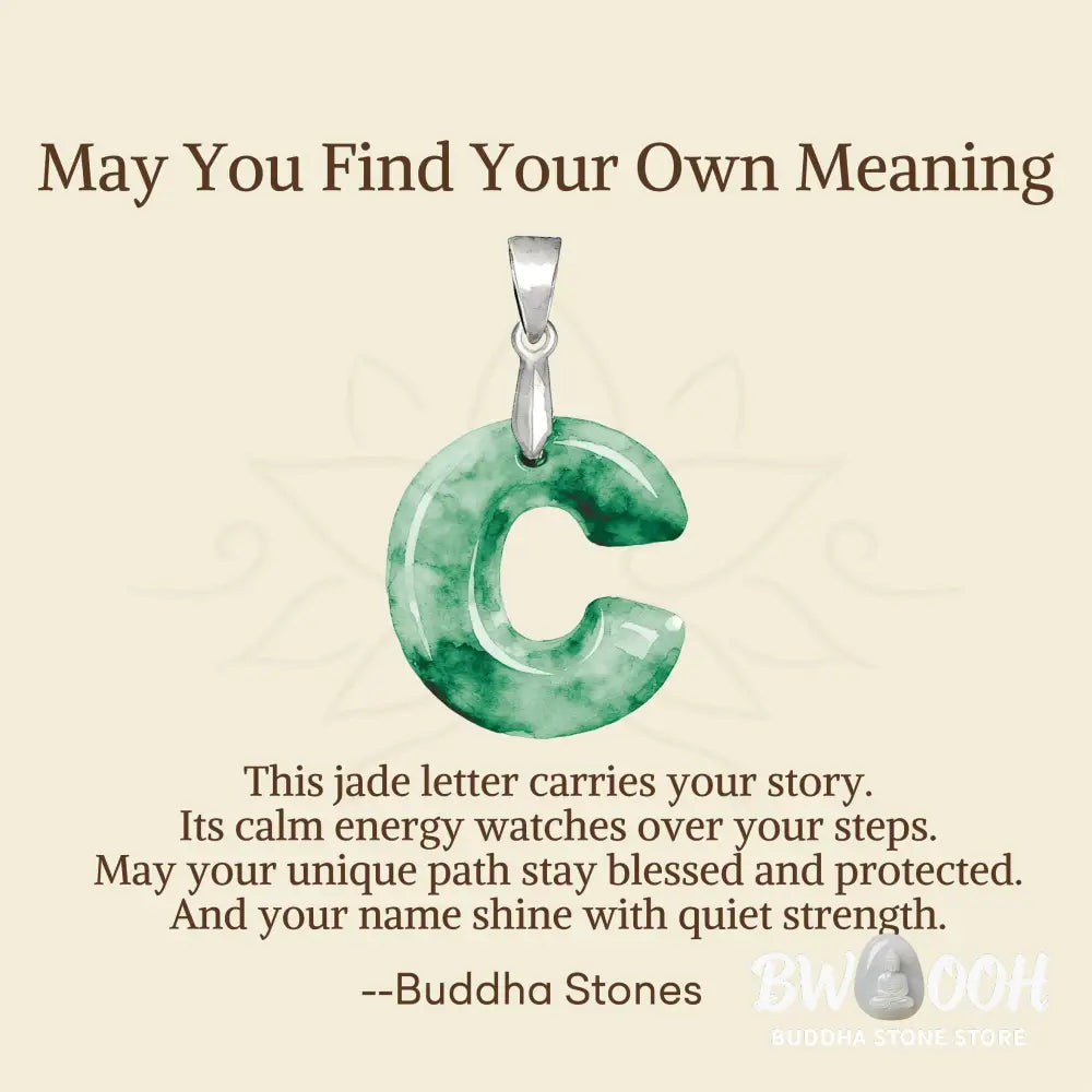 Buddha Stones ’May You Find Your Own Meaning’ Natural A-Z Letter Jade 925 Sterling Silver Chain Necklace Includes Gift