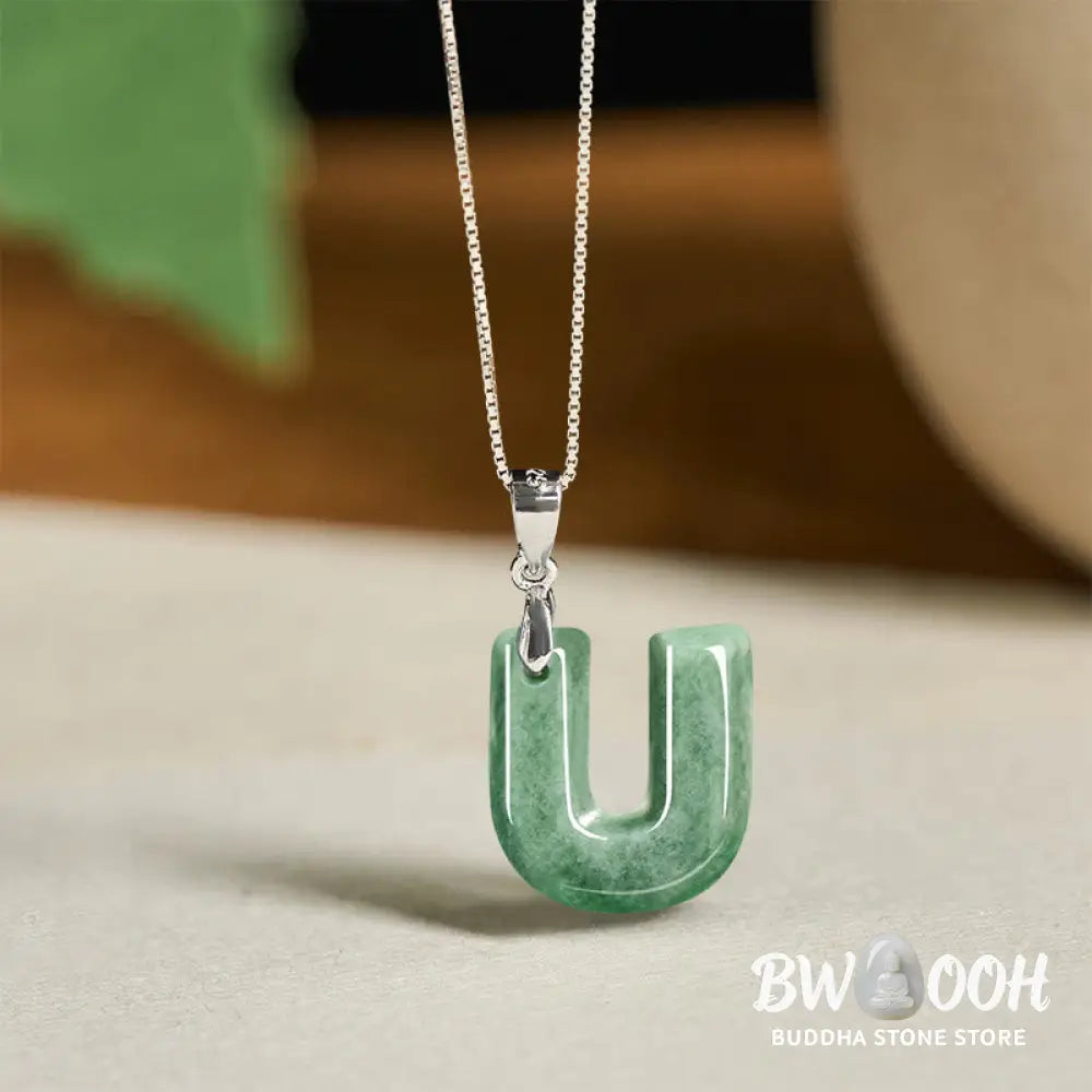 Buddha Stones ’May You Find Your Own Meaning’ Natural A-Z Letter Jade 925 Sterling Silver Chain Necklace Includes Gift