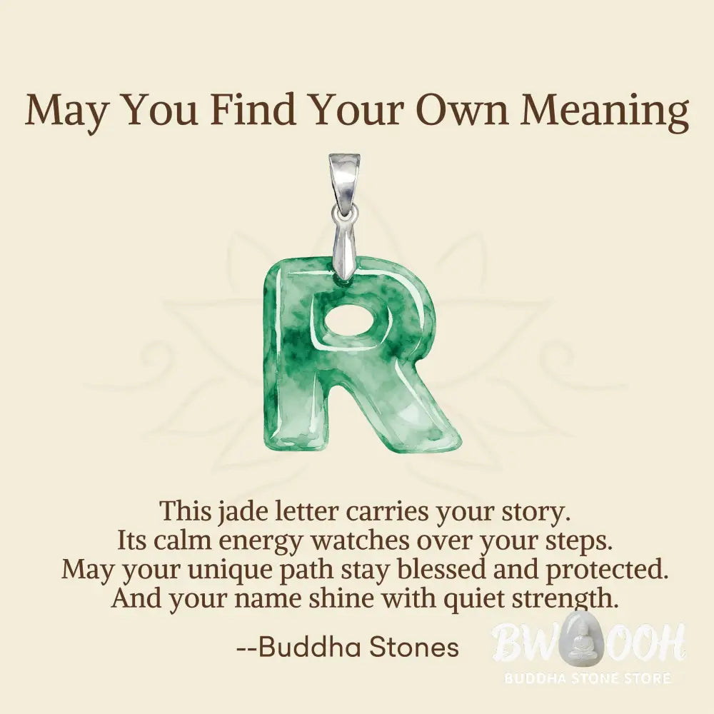 Buddha Stones ’May You Find Your Own Meaning’ Natural A-Z Letter Jade 925 Sterling Silver Chain Necklace Includes Gift