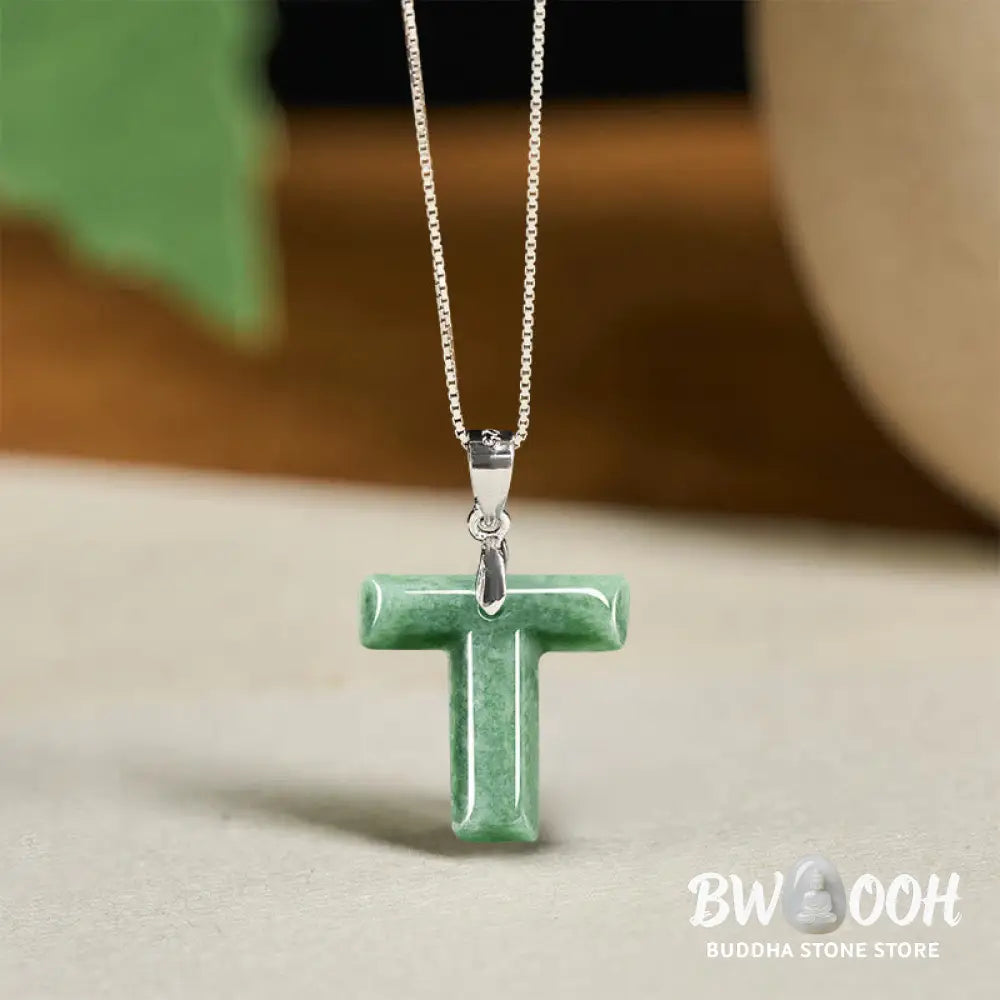 Buddha Stones ’May You Find Your Own Meaning’ Natural A-Z Letter Jade 925 Sterling Silver Chain Necklace Includes Gift