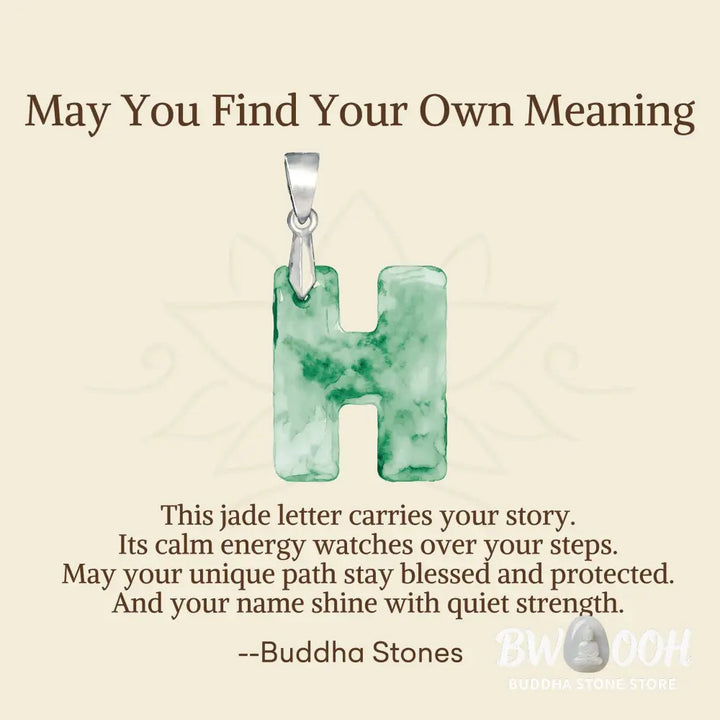 Buddha Stones ’May You Find Your Own Meaning’ Natural A-Z Letter Jade 925 Sterling Silver Chain Necklace Includes Gift