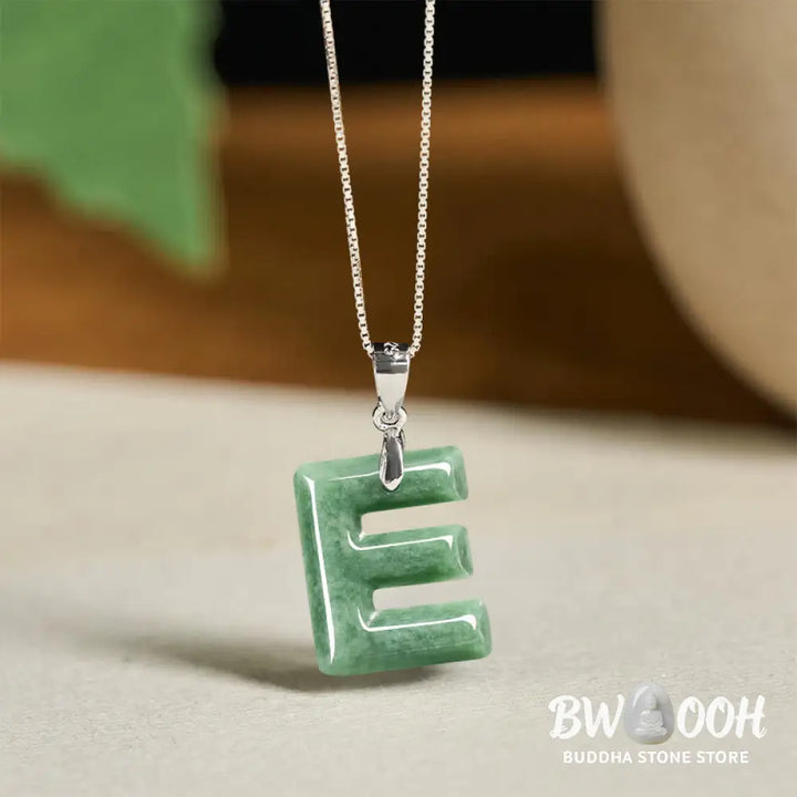 Buddha Stones ’May You Find Your Own Meaning’ Natural A-Z Letter Jade 925 Sterling Silver Chain Necklace Includes Gift