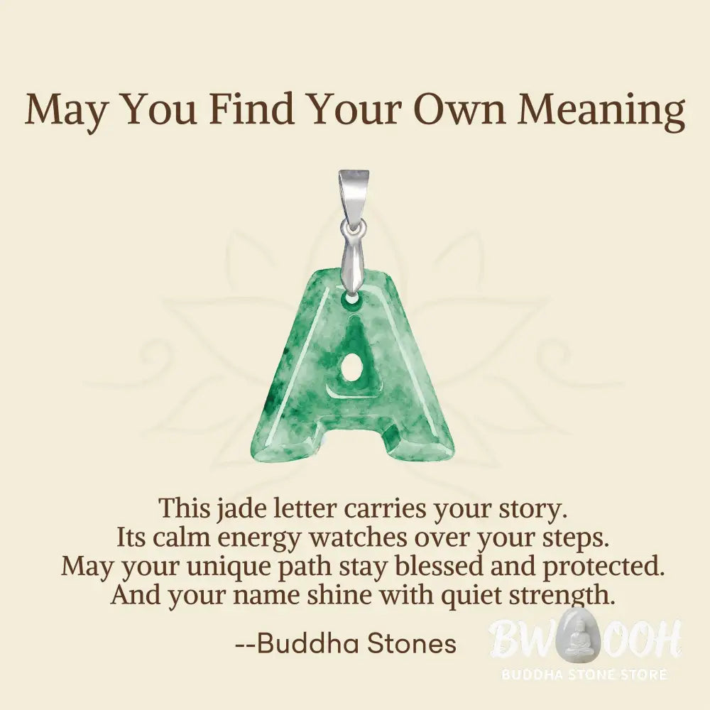 Buddha Stones ’May You Find Your Own Meaning’ Natural A-Z Letter Jade 925 Sterling Silver Chain Necklace Includes Gift