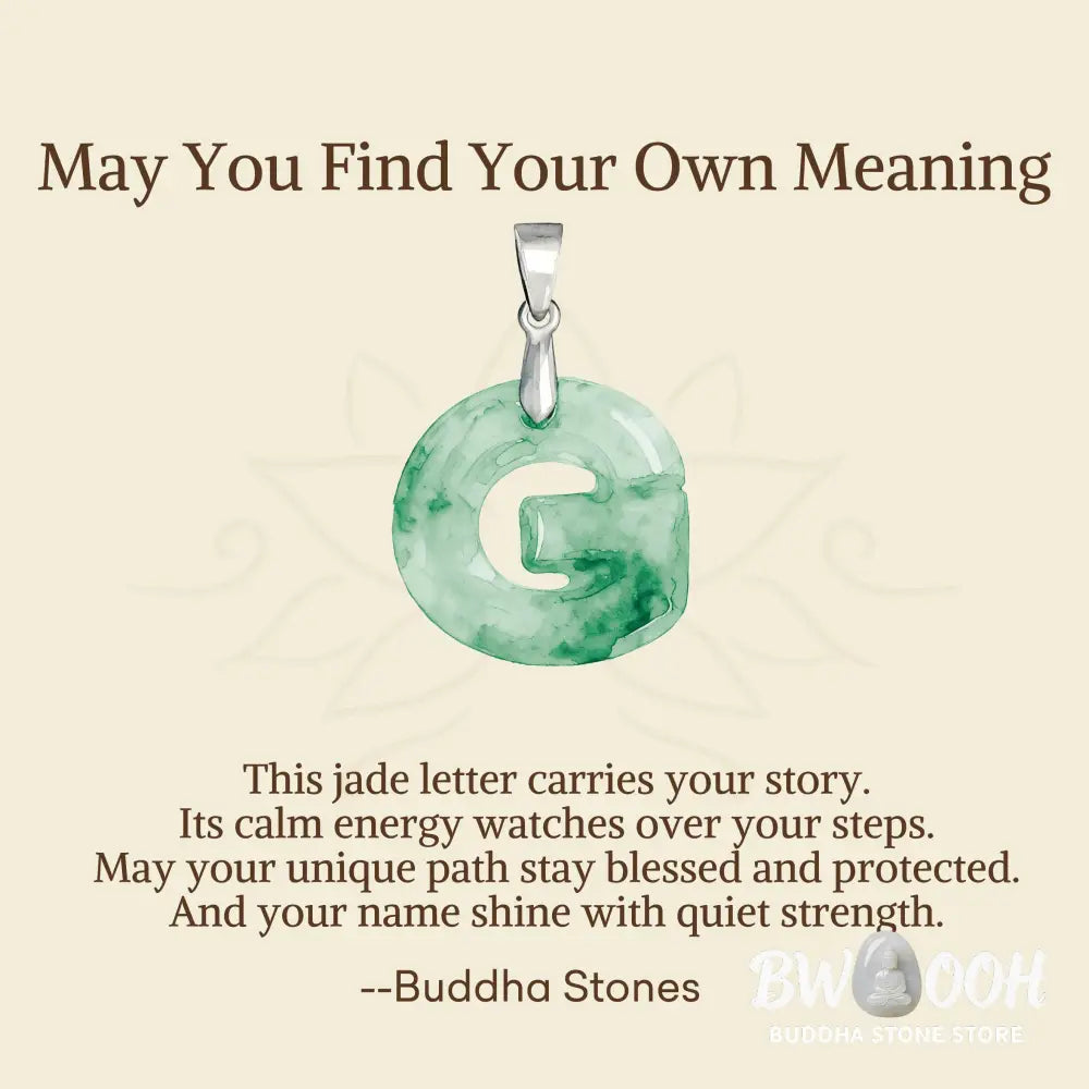 Buddha Stones ’May You Find Your Own Meaning’ Natural A-Z Letter Jade 925 Sterling Silver Chain Necklace Includes Gift
