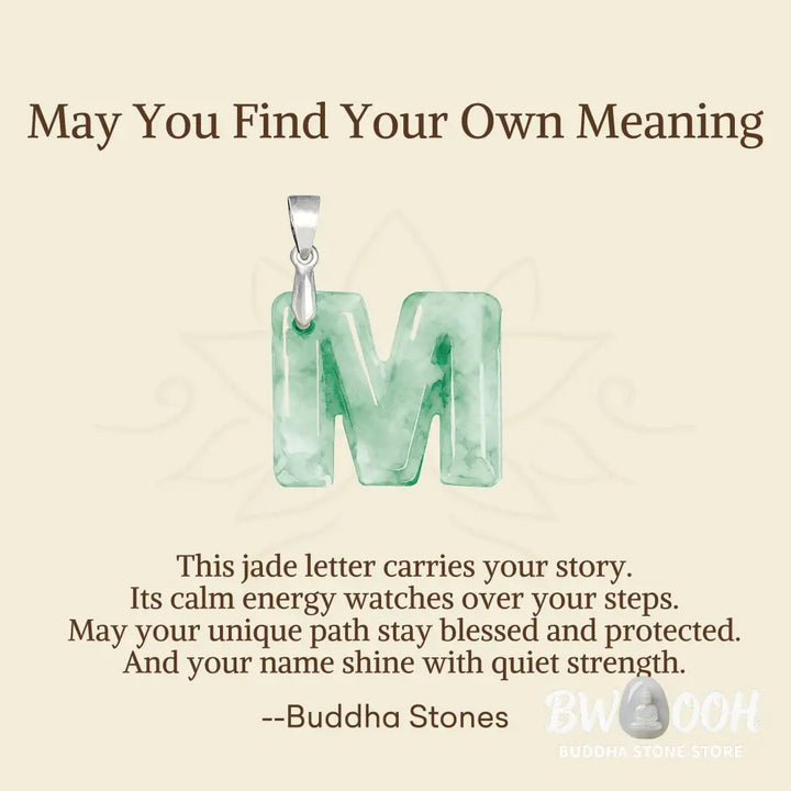 Buddha Stones ’May You Find Your Own Meaning’ Natural A-Z Letter Jade 925 Sterling Silver Chain Necklace Includes Gift